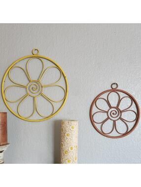 Large Retro Daisy Metal Wall Decor Set Orange Yellow Set Vintage Flower Power